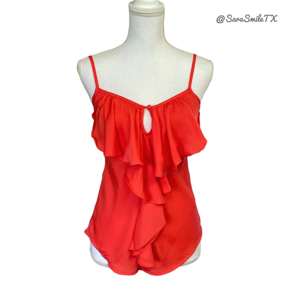 BLUE JUICE Bright Vibrant Red Satin Ruffle Front Camisole